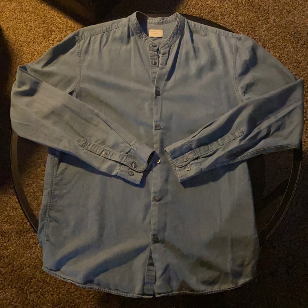 HOMME Collarless Light Denim Shirt